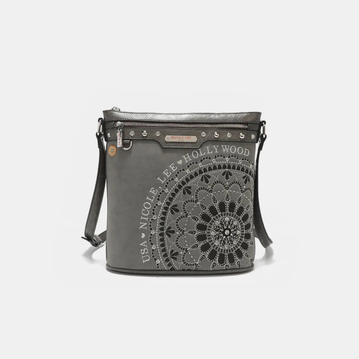 Nicole Lee USA Metallic Stitching Embroidery Inlaid Rhinestone Crossbody Bag - Wellen Fashion