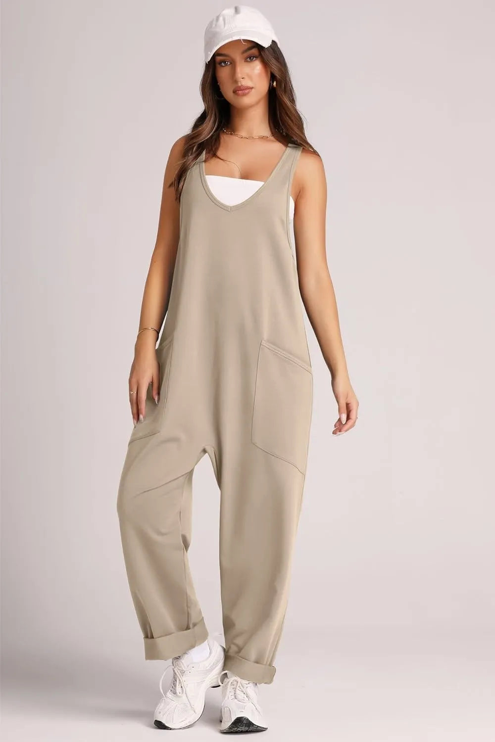 Wide Strap Jumpsuit with Pockets - Wellen Fashion