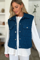 Double Take Full Size Pocketed Texture Snap Down Vest Coat - Wellen Fashion