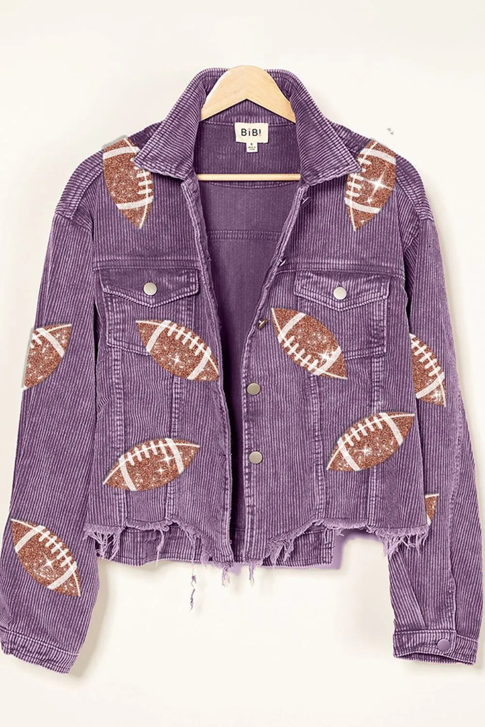 BiBi Football Sequin Embroidery Washed Corduroy Jacket - Wellen Fashion