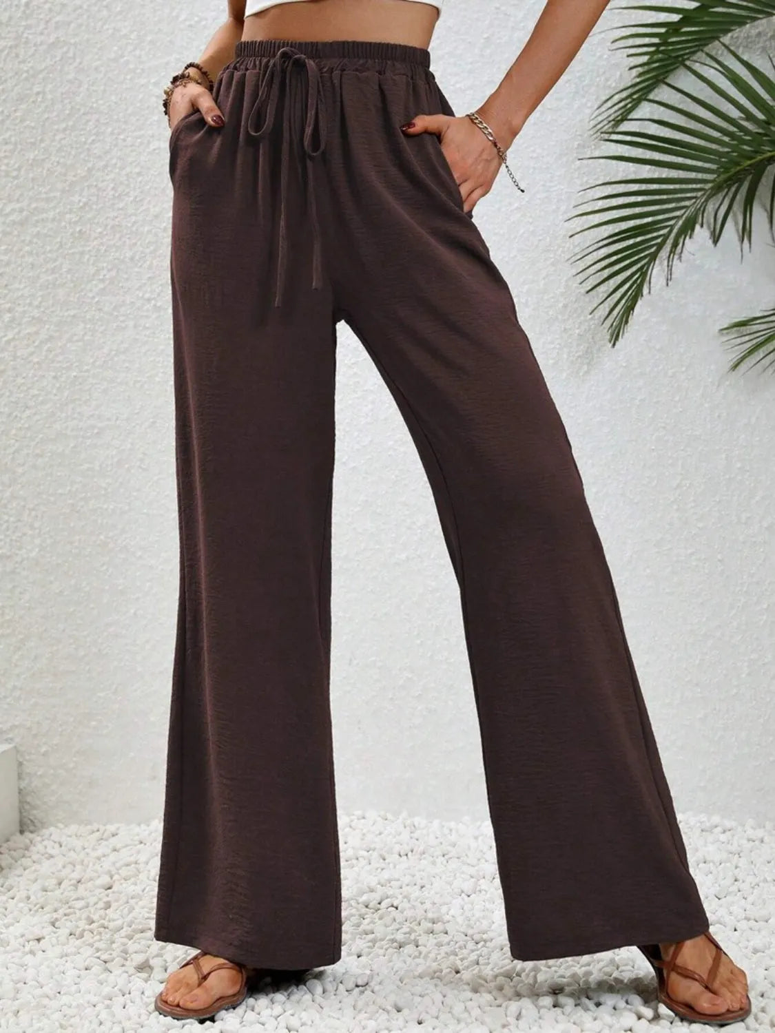 Wide Leg Drawstring Pants - Wellen Fashion