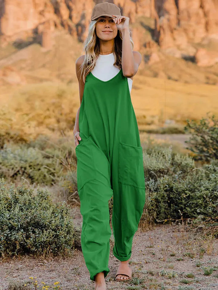 Double Take Full Size Sleeveless V-Neck Pocketed Jumpsuit - Wellen Fashion