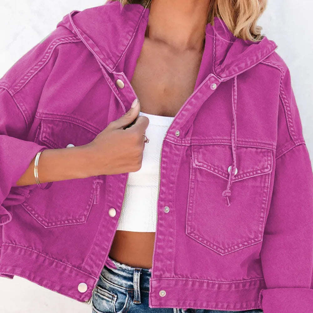 Hooded Dropped Shoulder Denim Jacket - Wellen Fashion