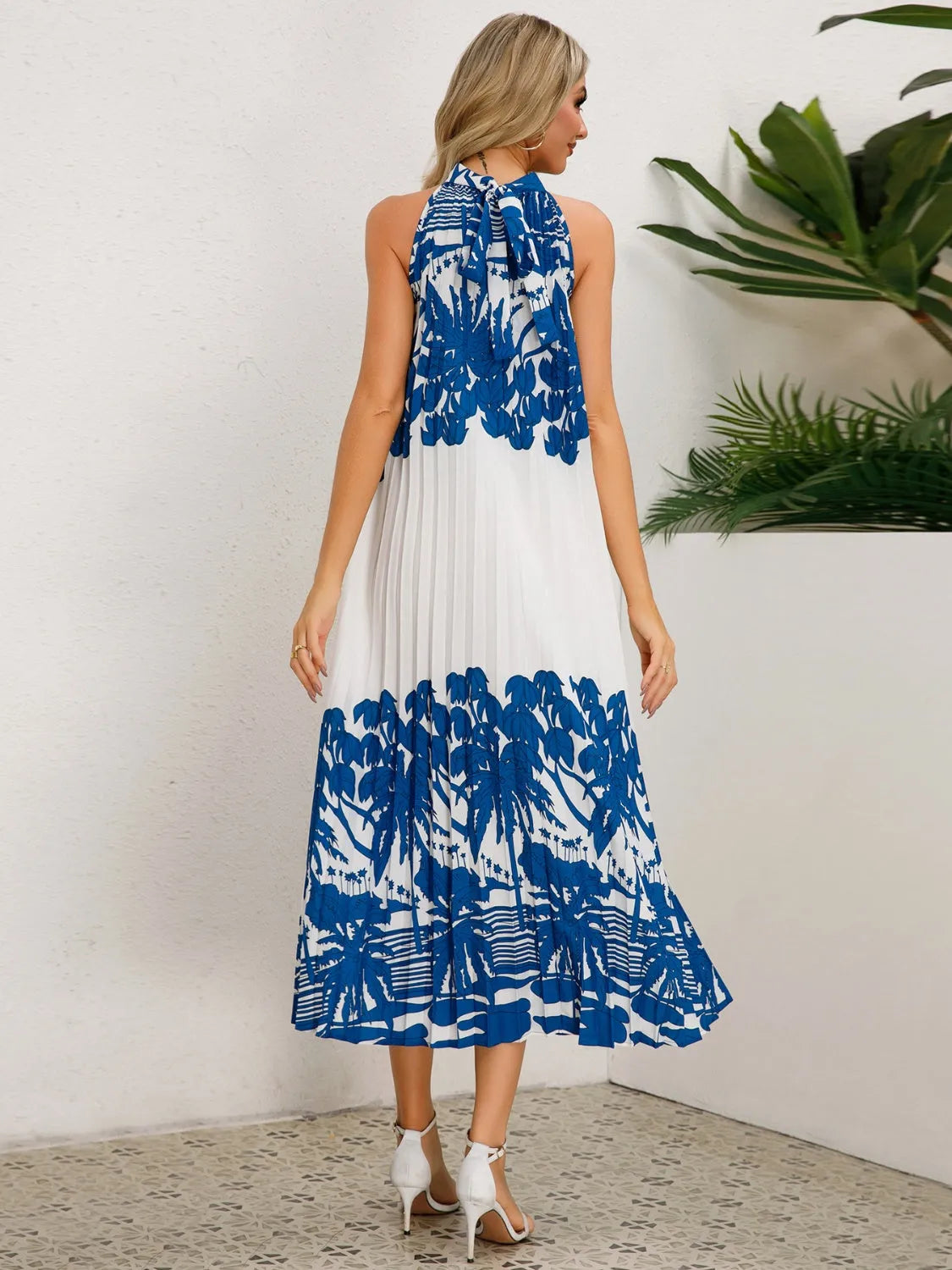 Tied Printed Sleeveless Midi Dress - Wellen Fashion