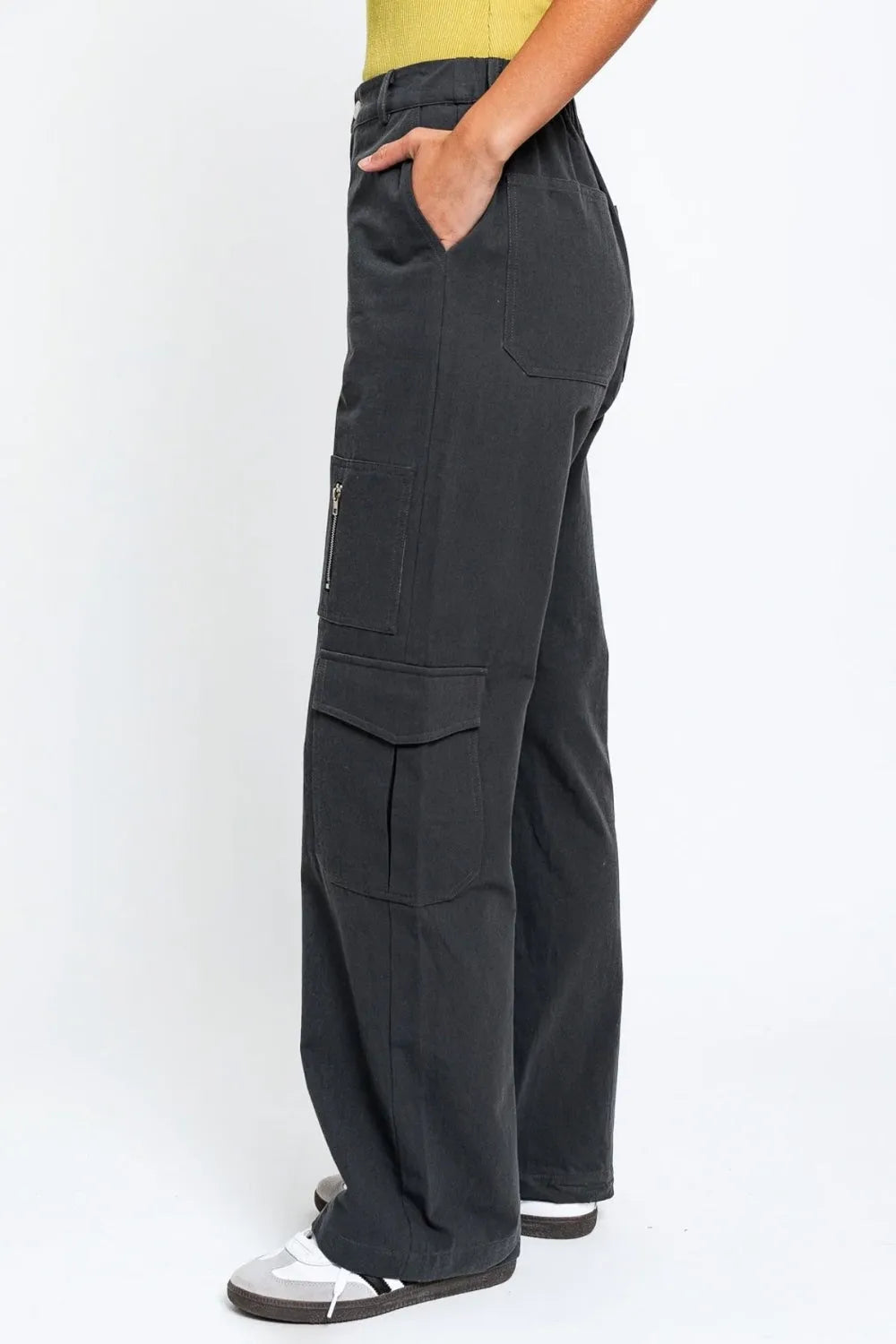 Le Lis High Waisted Wide Leg Cargo Pants with Pockets - Wellen Fashion