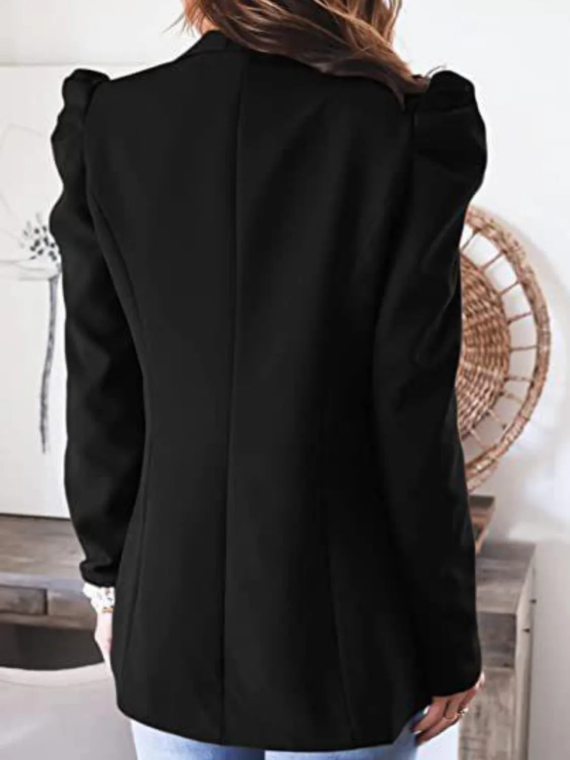 Collared Neck Puff Sleeve Blazer - Wellen Fashion