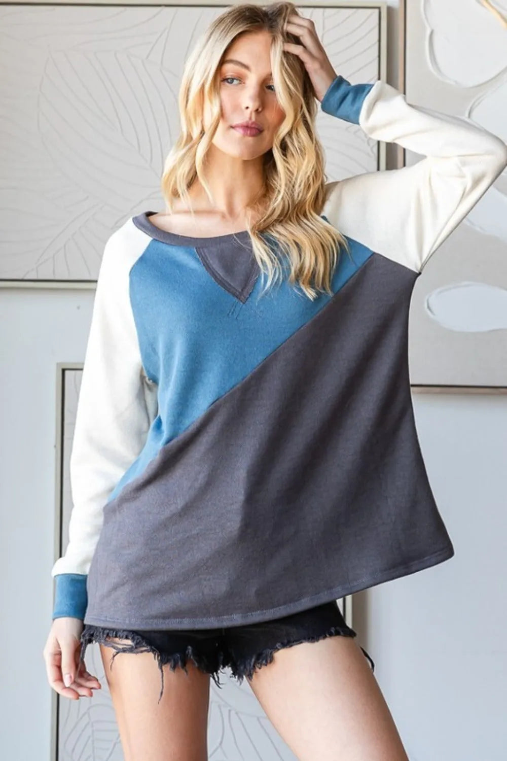 HOPELY Color Block Long Sleeve T-Shirt - Wellen Fashion