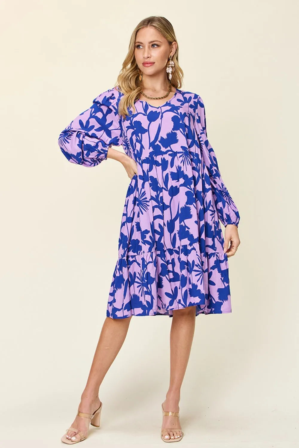 Double Take Full Size Printed Ruffle Hem Dress with Pocket - Wellen Fashion