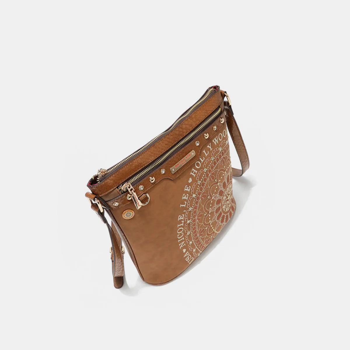 Nicole Lee USA Metallic Stitching Embroidery Inlaid Rhinestone Crossbody Bag - Wellen Fashion