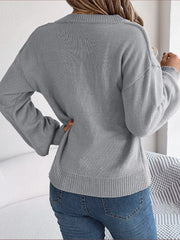 Cable-Knit Buttoned V-Neck Sweater - Wellen Fashion