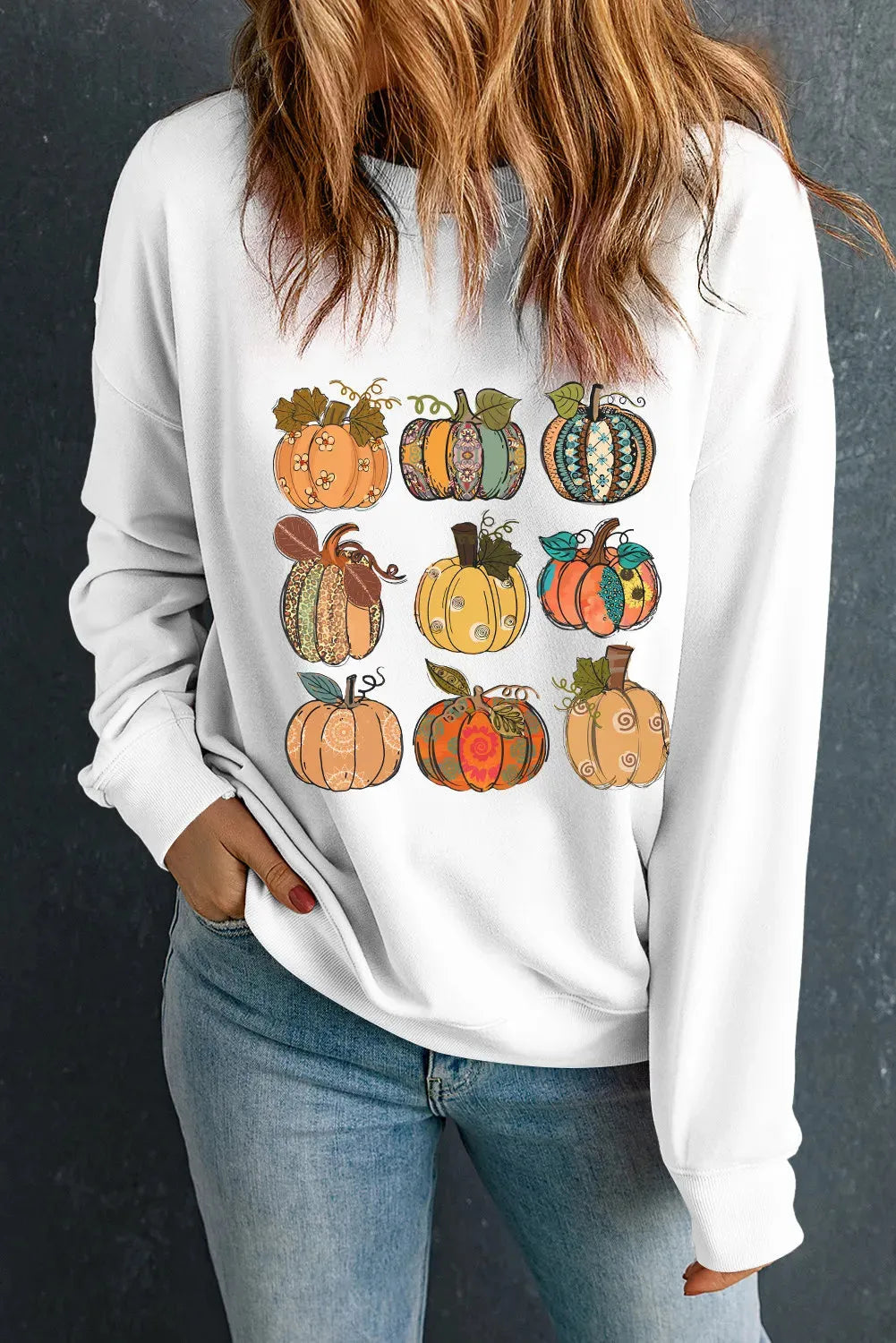 Pumpkin Graphic Long Sleeve Sweatshirt - Wellen Fashion