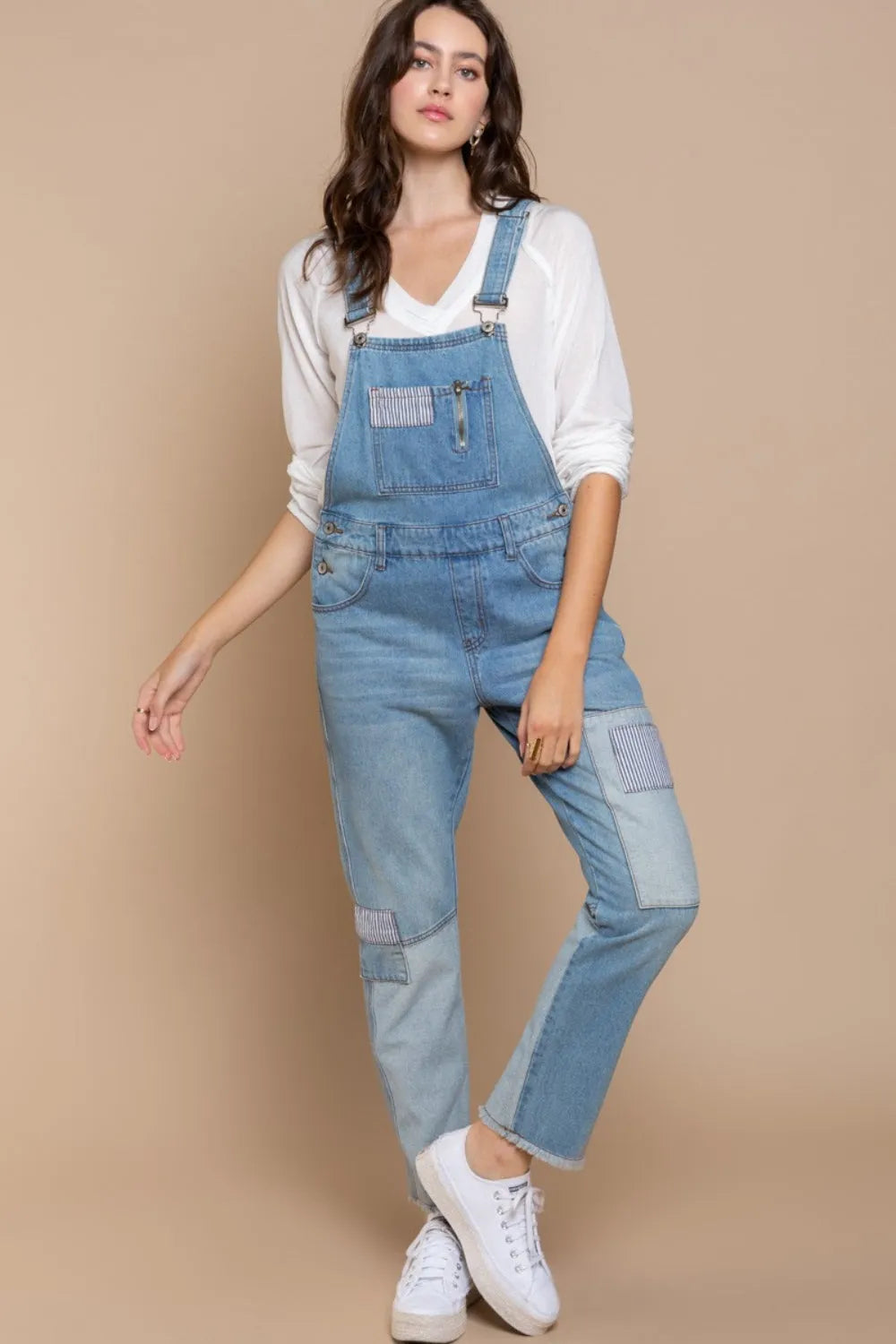 POL Front Chest Zipper Slim Leg Denim Overalls - Wellen Fashion