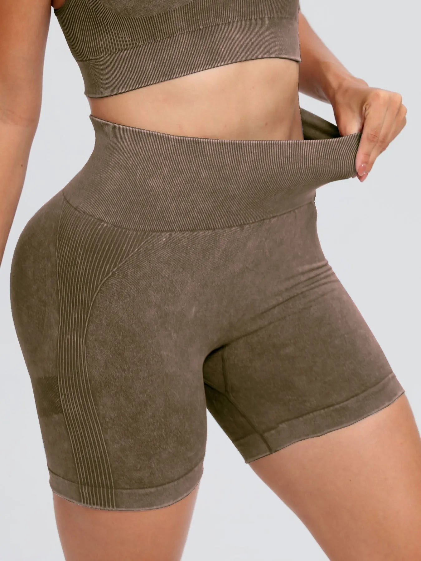 Washed High Waist Active Shorts - Wellen Fashion