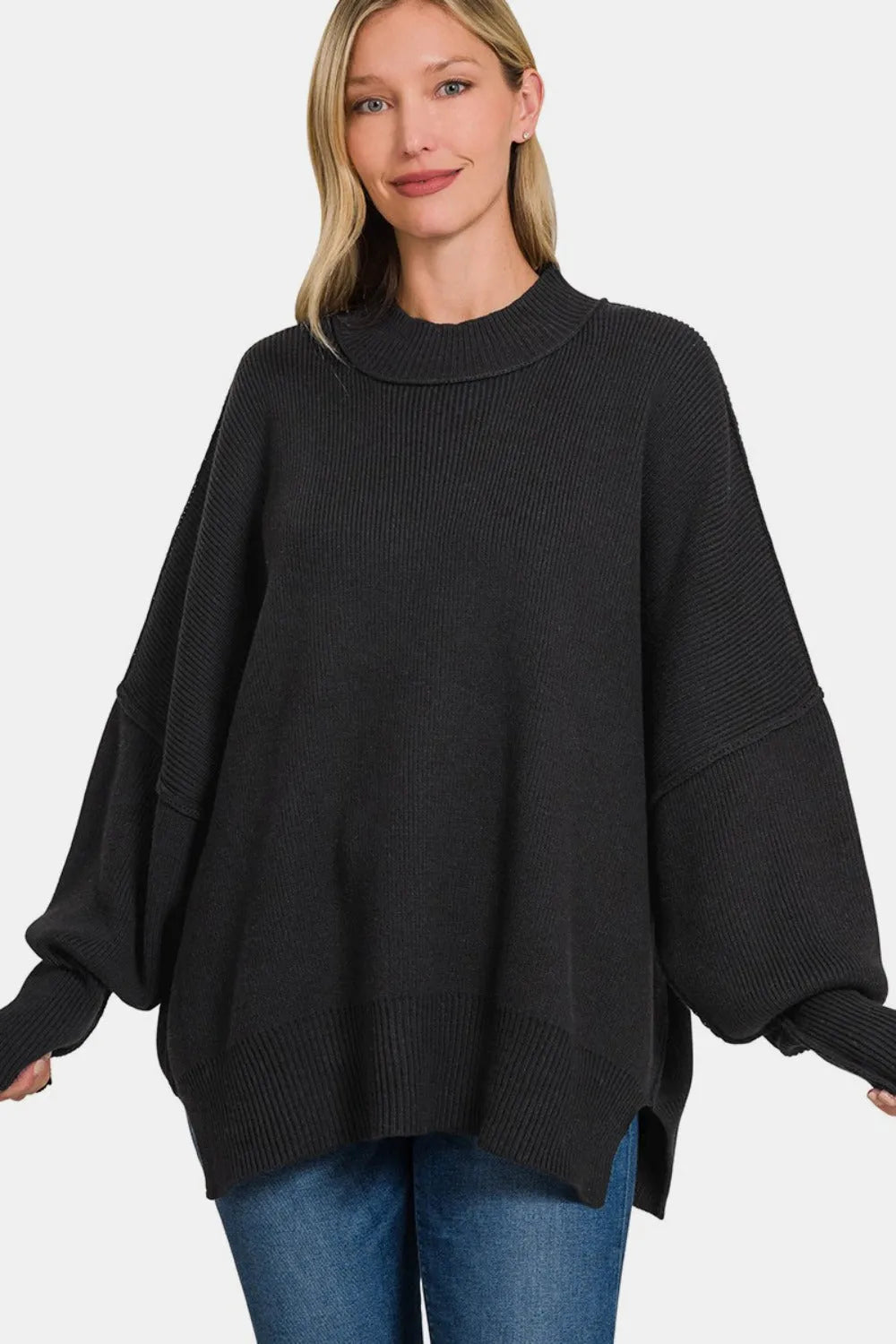 Zenana Side Sit Oversize Sweater - Wellen Fashion