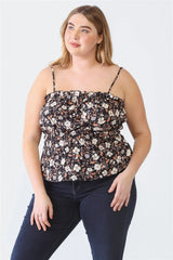 Zenobia Plus Size Frill Floral Square Neck Cami - Wellen Fashion