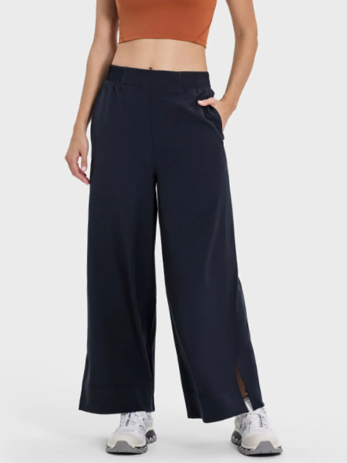 Millennia Slit Wide Leg Active Pants - Wellen Fashion