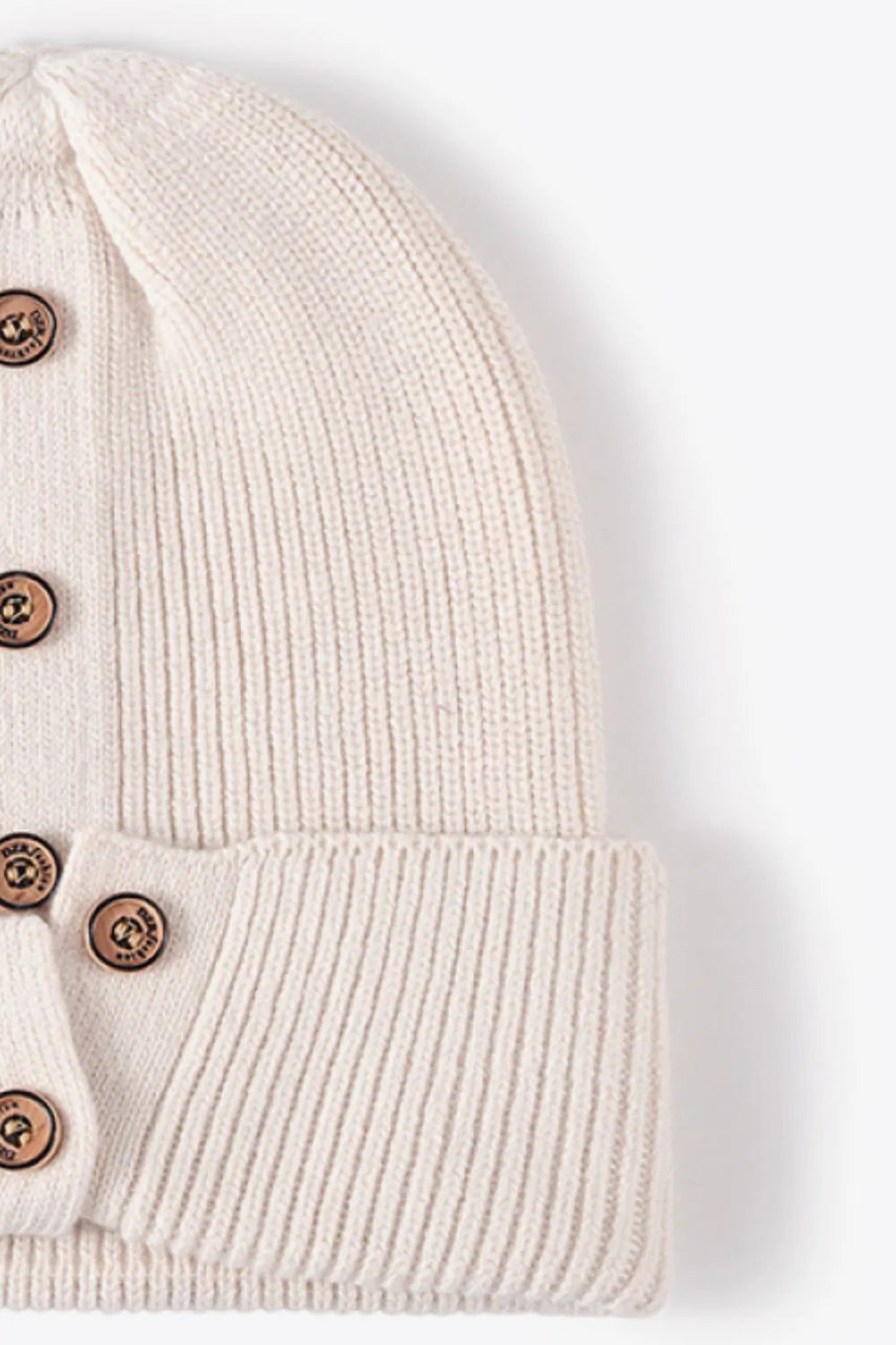 Button Detail Rib-Knit Cuff Beanie - Wellen Fashion