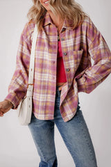 Plaid Collared Neck Long Sleeve Shacket - Wellen Fashion