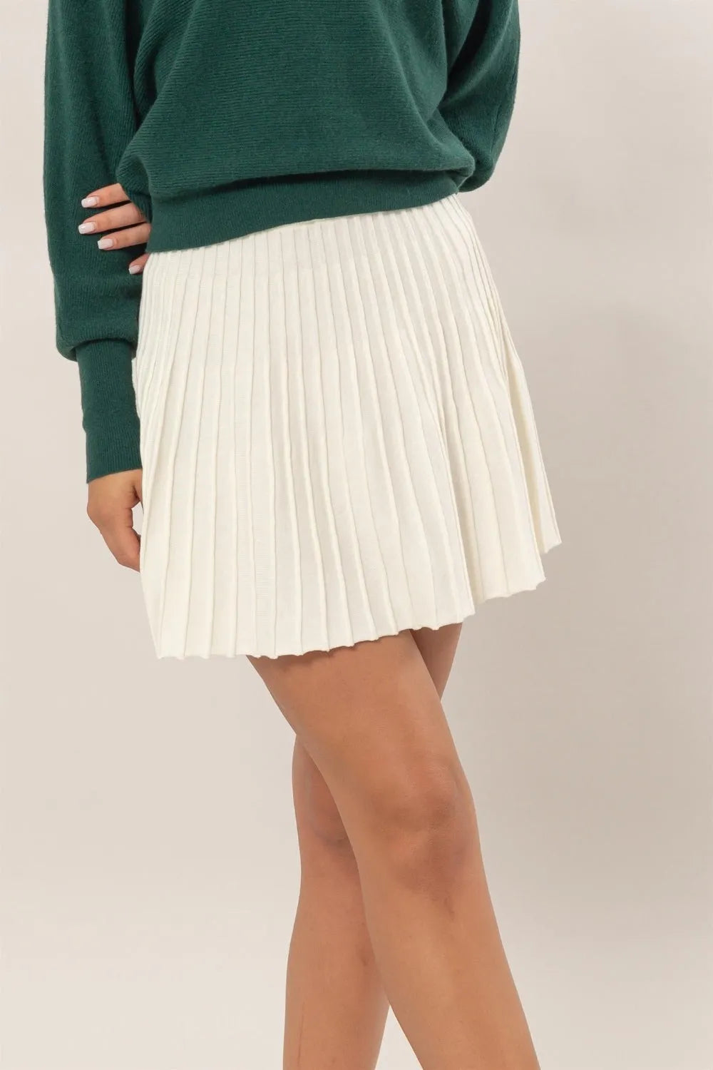 HYFVE High Waist Knit Pleated Flare Mini Skirt - Wellen Fashion