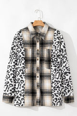 Plus Size Leopard Plaid Button Up Long Sleeve Shacket - Wellen Fashion