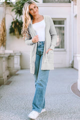 Pocketed Open Front Long Sleeve Cardigan - Wellen Fashion