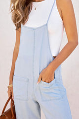 Spaghetti Strap Denim Overalls with Pockets - Wellen Fashion