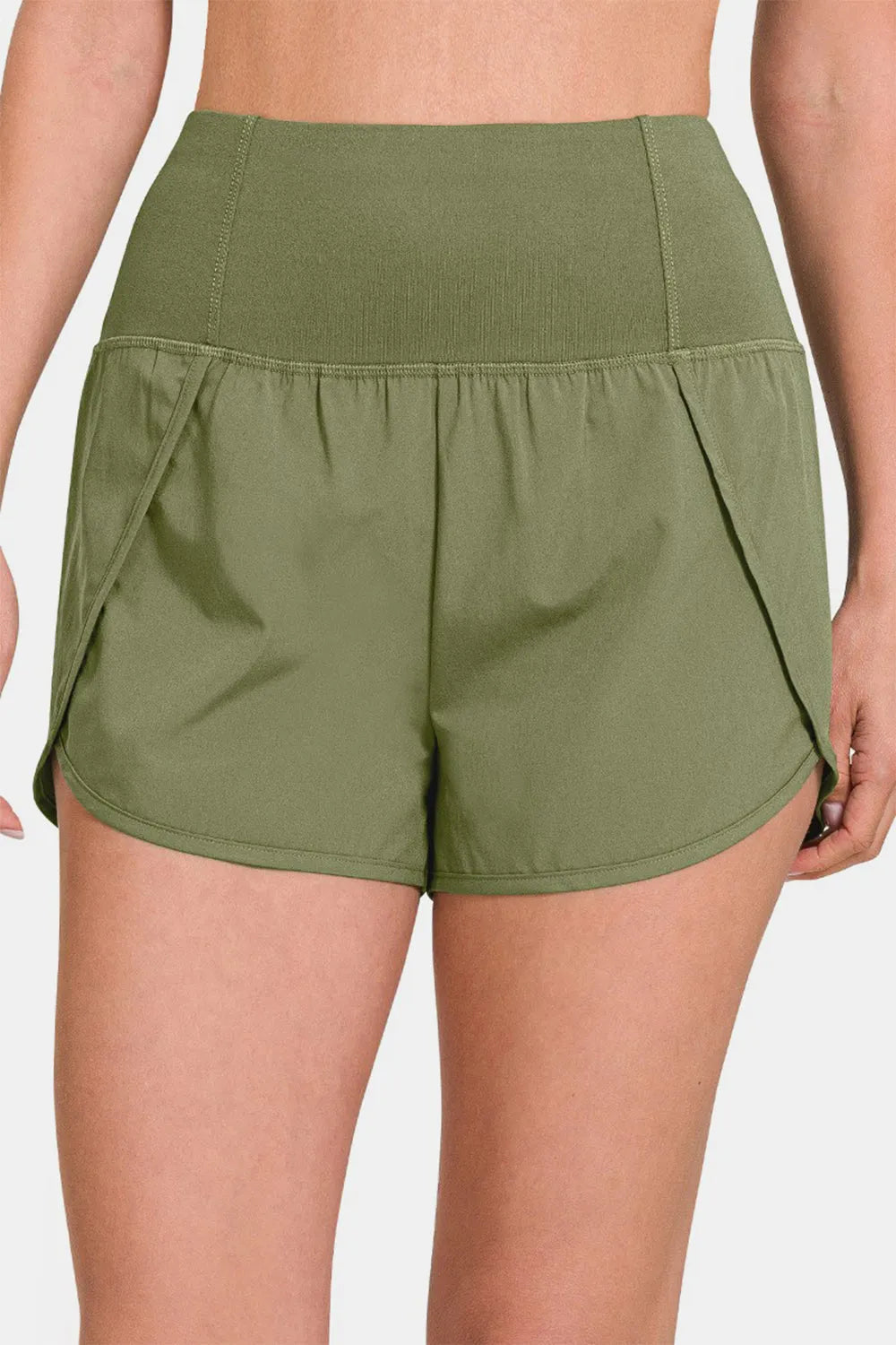 Zenana High-Waisted Zippered Back Pocket Active Shorts - Wellen Fashion