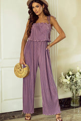 Square Neck Spaghetti Strap Jumpsuit - Wellen Fashion