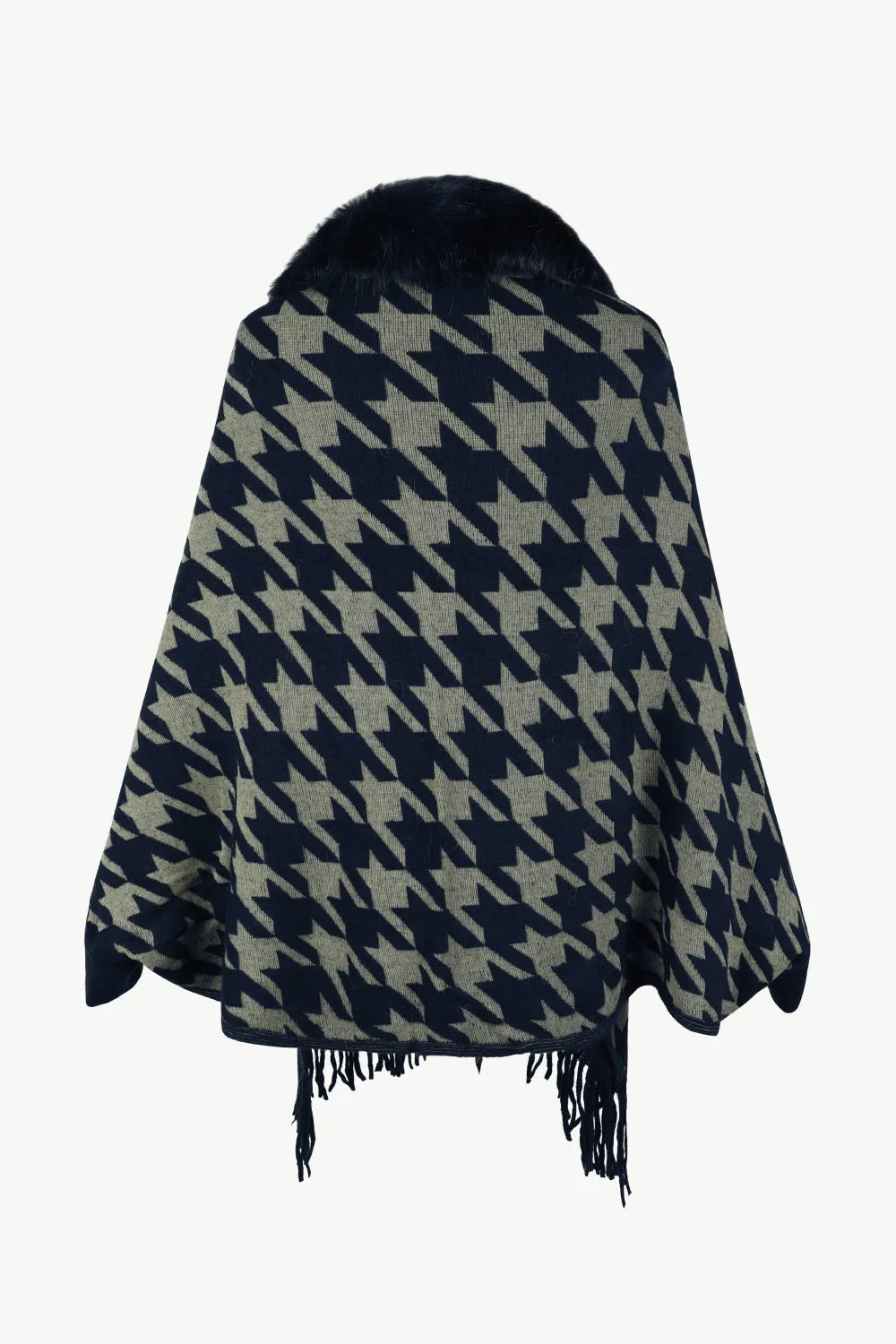 Houndstooth Fringe Hem Poncho - Wellen Fashion