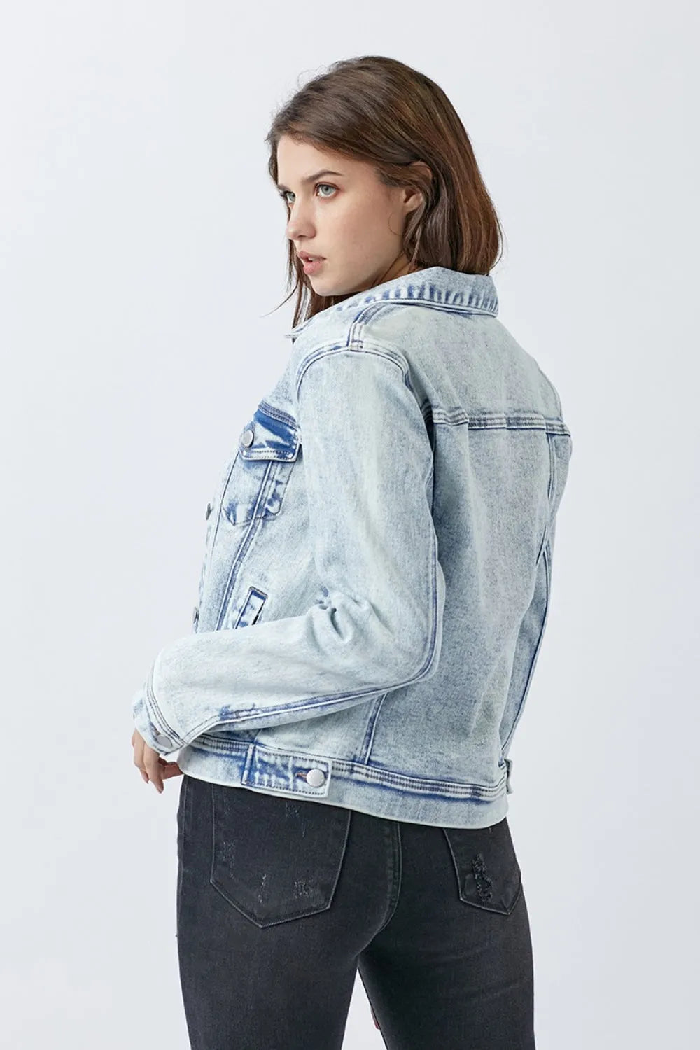 RISEN Button Up Washed Denim Jacket - Wellen Fashion