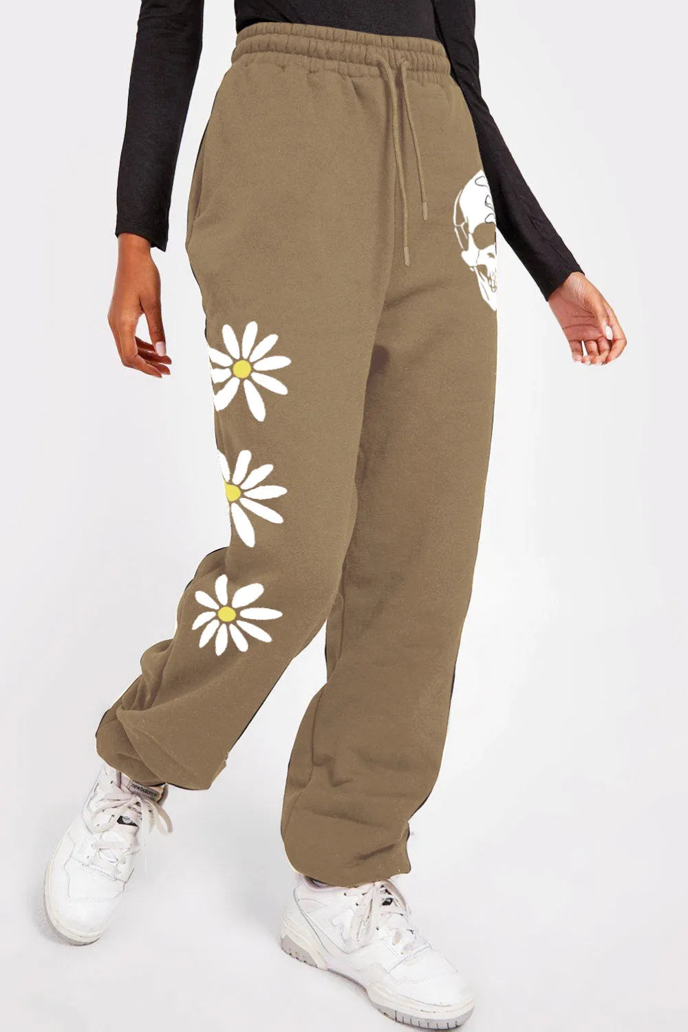 Simply Love Simply Love Full Size Drawstring Flower & Skull Graphic Long Sweatpants - Wellen Fashion