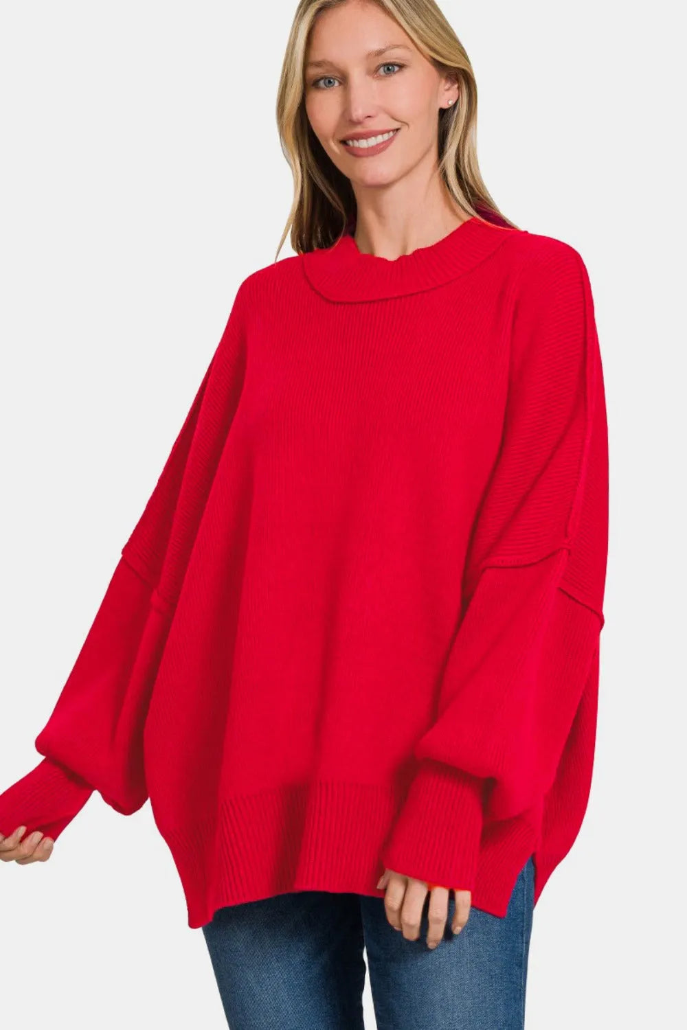 Zenana Side Sit Oversize Sweater - Wellen Fashion