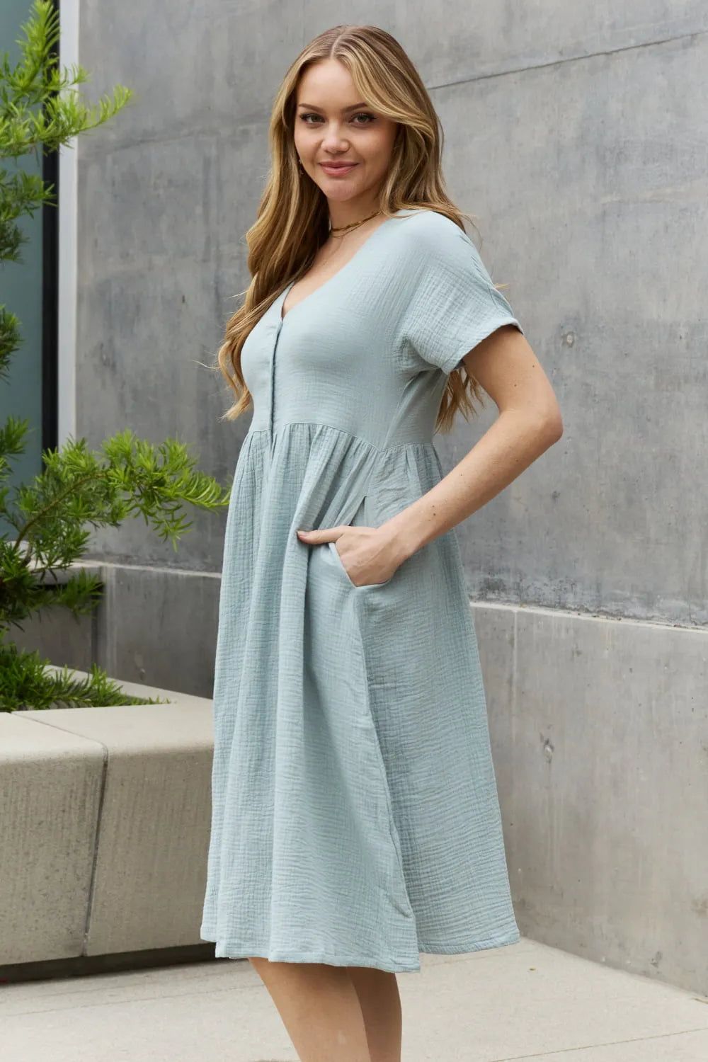 Sweet Lovely By Jen Full Size Button Down Midi Dress - Wellen Fashion