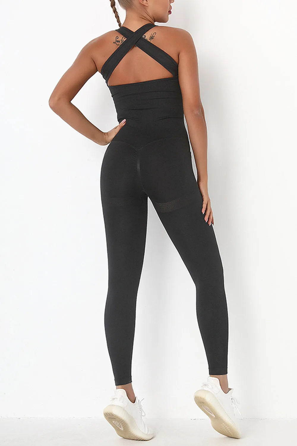 Crisscross Wide Strap Active Jumpsuit - Wellen Fashion