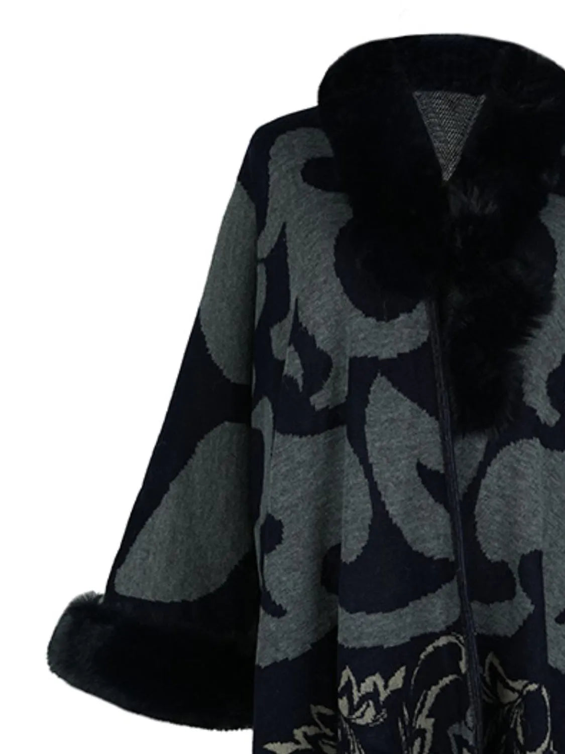 Faux Fur Trim Poncho - Wellen Fashion