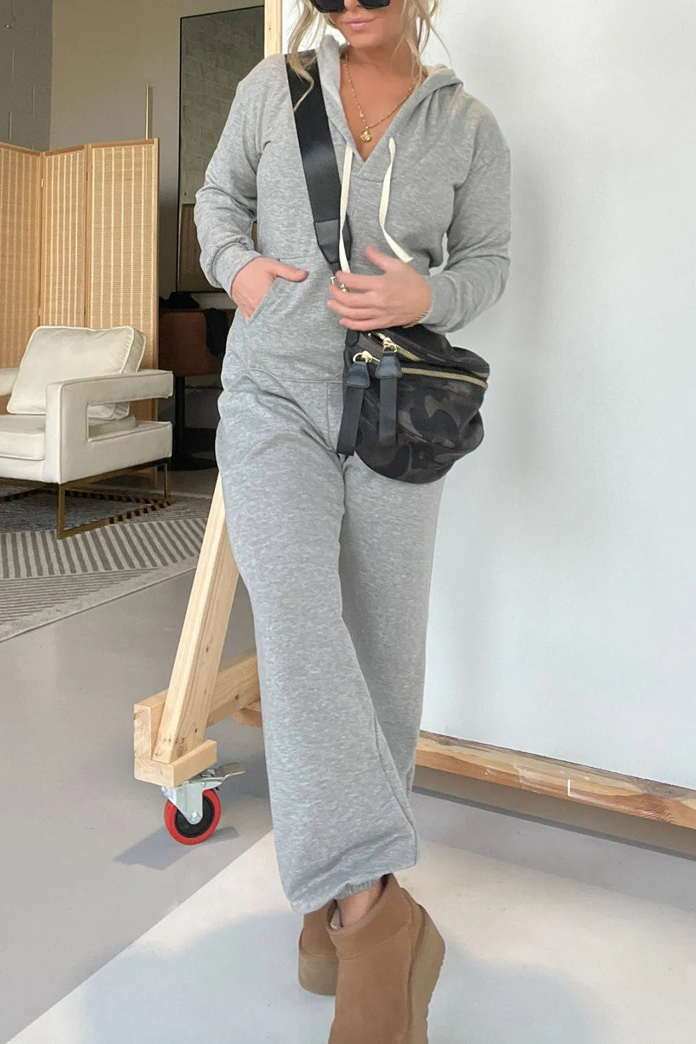 Full Size Drawstring Long Sleeve Jumpsuit - Wellen Fashion