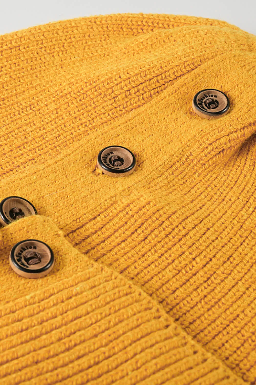 Button Detail Rib-Knit Cuff Beanie - Wellen Fashion