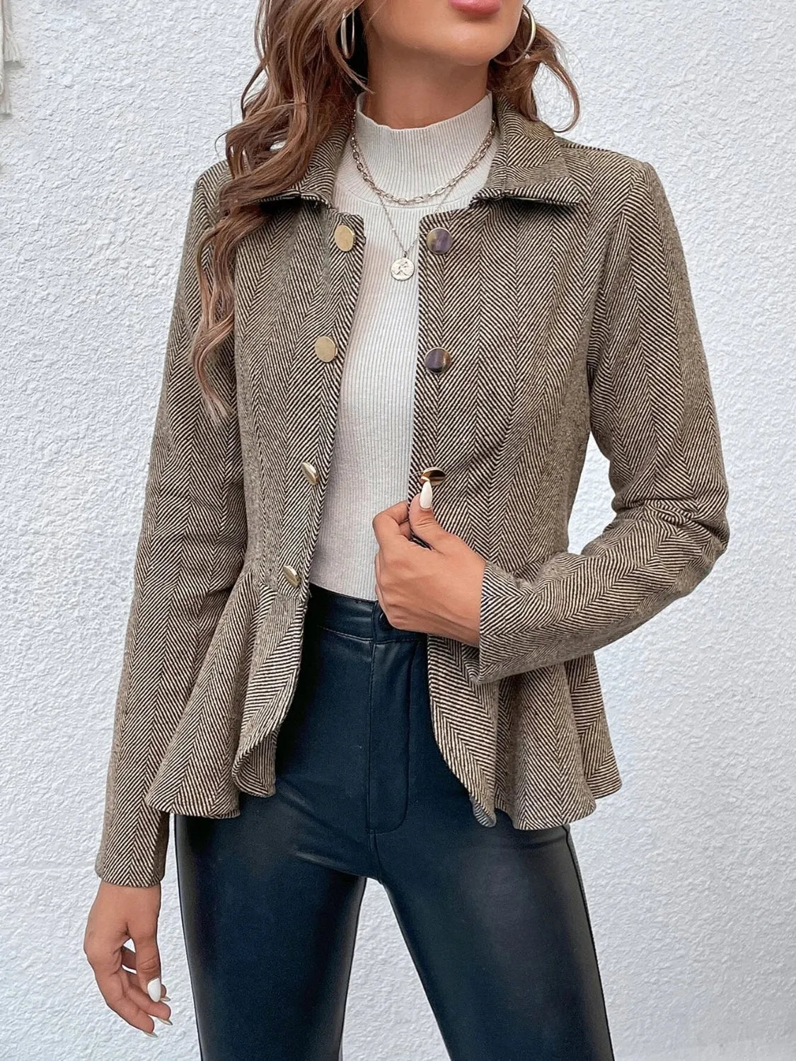 Ruffle Hem Collared Blazer - Wellen Fashion