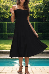 Perfee Pleated Off-Shoulder Midi Dress - Wellen Fashion