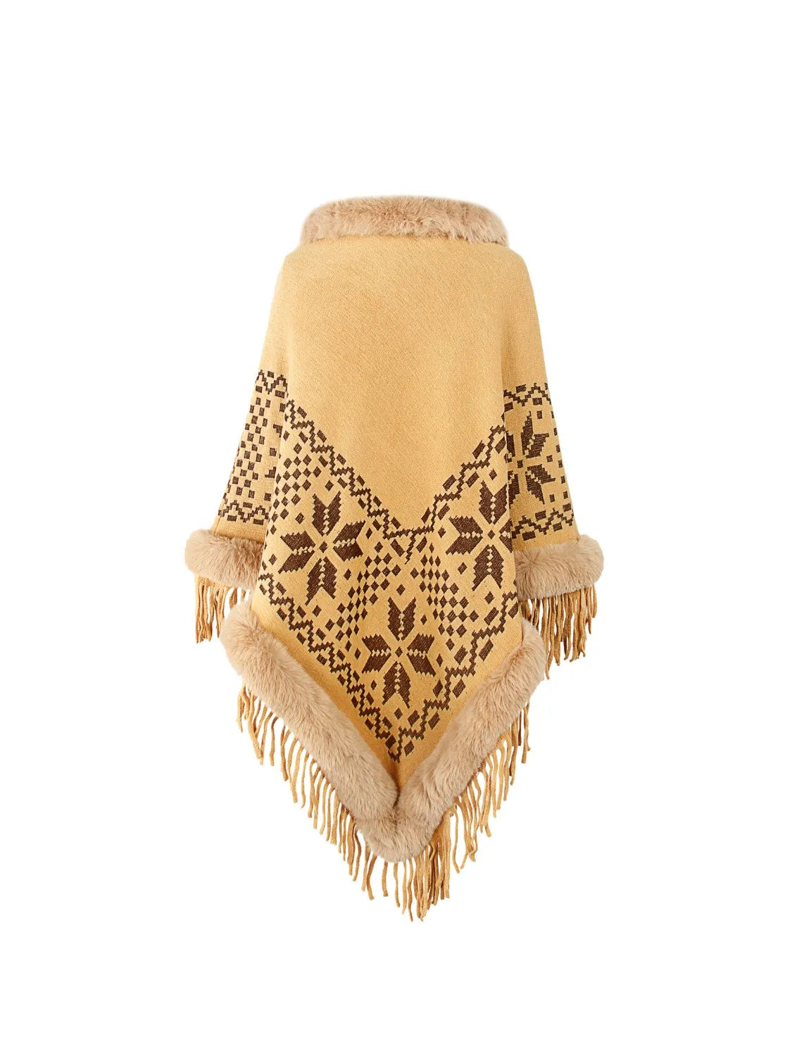 Fringe Geometric Cape Sleeve Poncho - Wellen Fashion