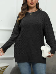 Plus Size Round Neck Long Sleeve Sweater - Wellen Fashion