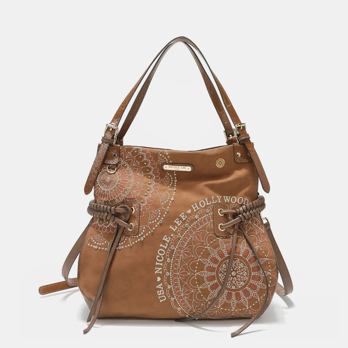 Nicole Lee USA Side Braided Tassel Inlaid Rhinestone Embroidery Hobo Bag - Wellen Fashion