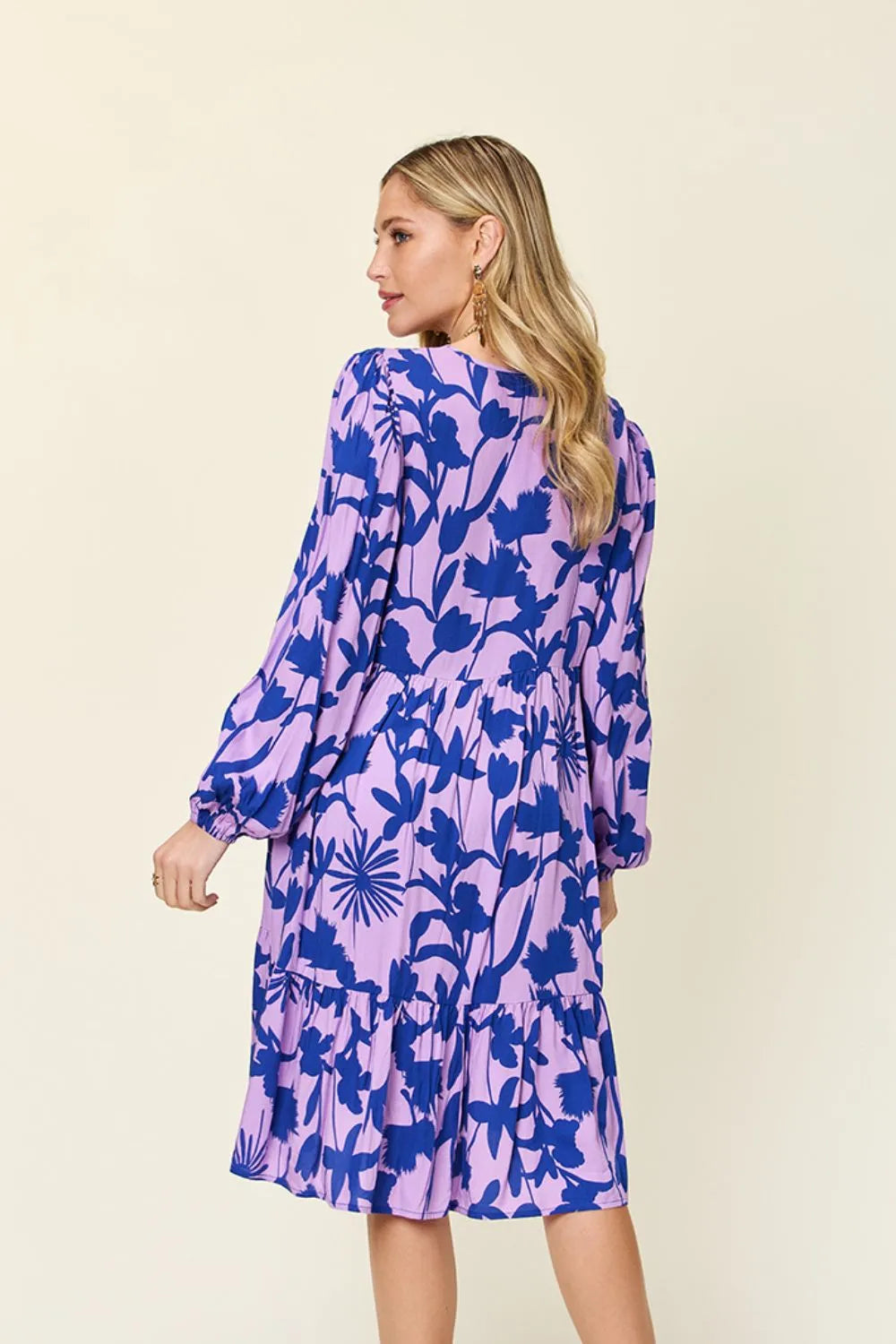 Double Take Full Size Printed Ruffle Hem Dress with Pocket - Wellen Fashion