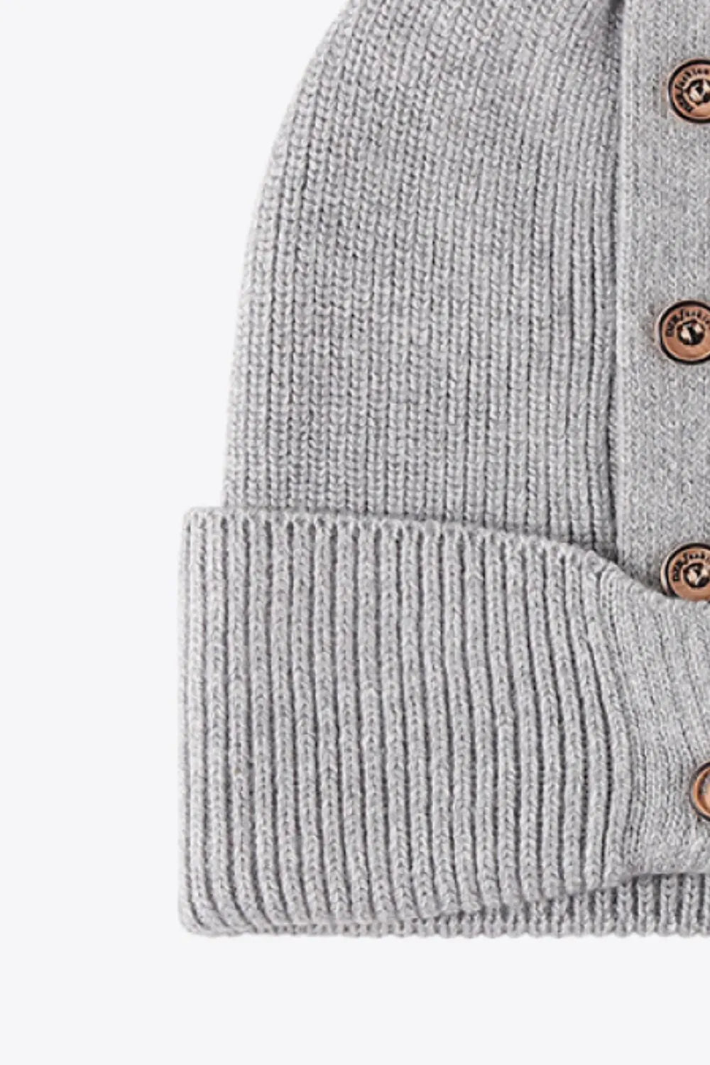 Button Detail Rib-Knit Cuff Beanie - Wellen Fashion