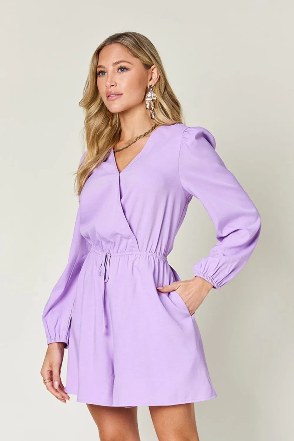 Double Take Full Size Drawstring Long Sleeve Romper - Wellen Fashion