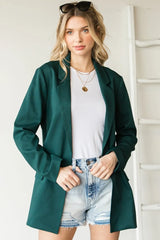 First Love Full Size Open Front Long Sleeve Blazer with Pockets - Wellen Fashion