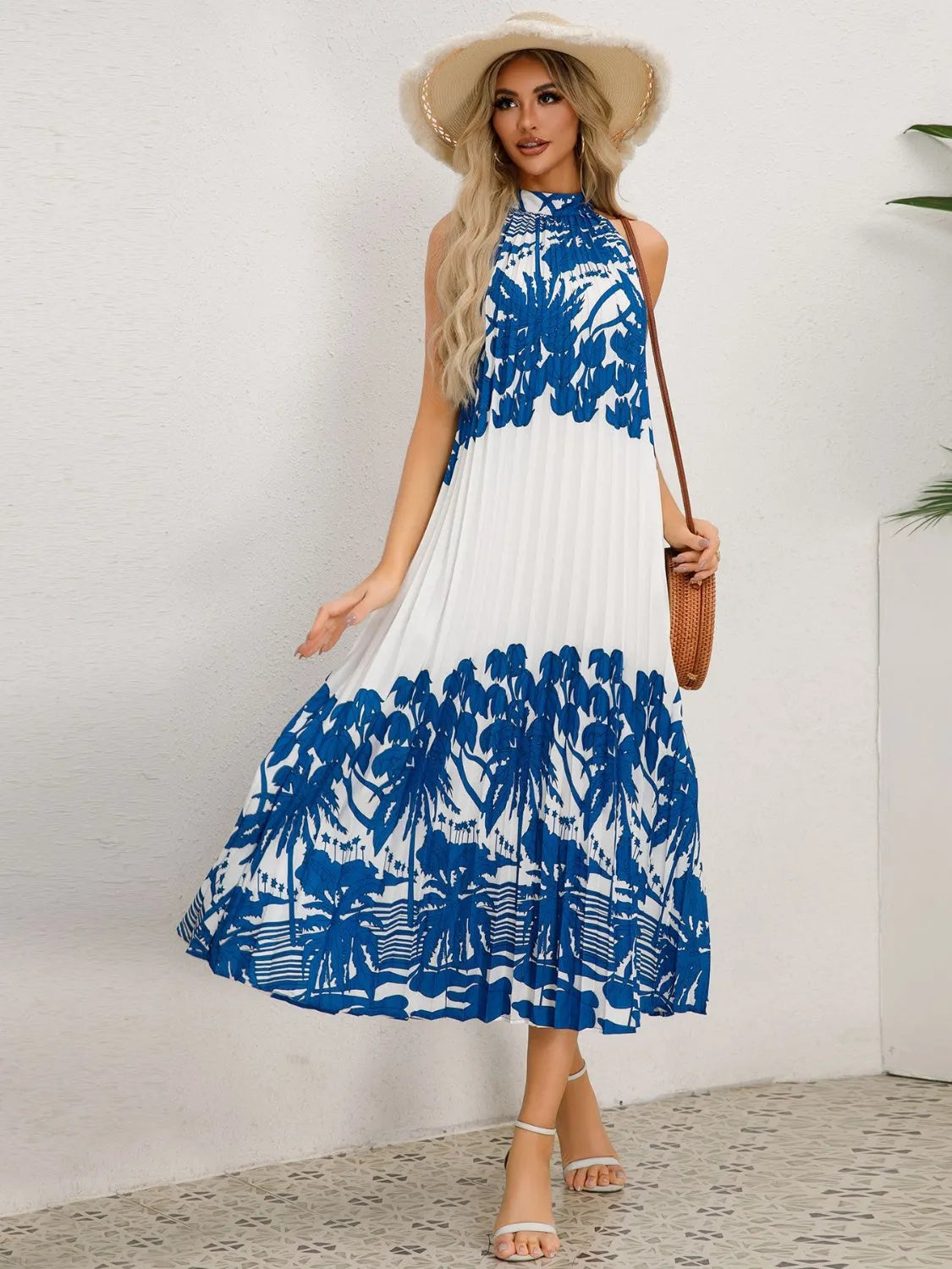 Tied Printed Sleeveless Midi Dress - Wellen Fashion