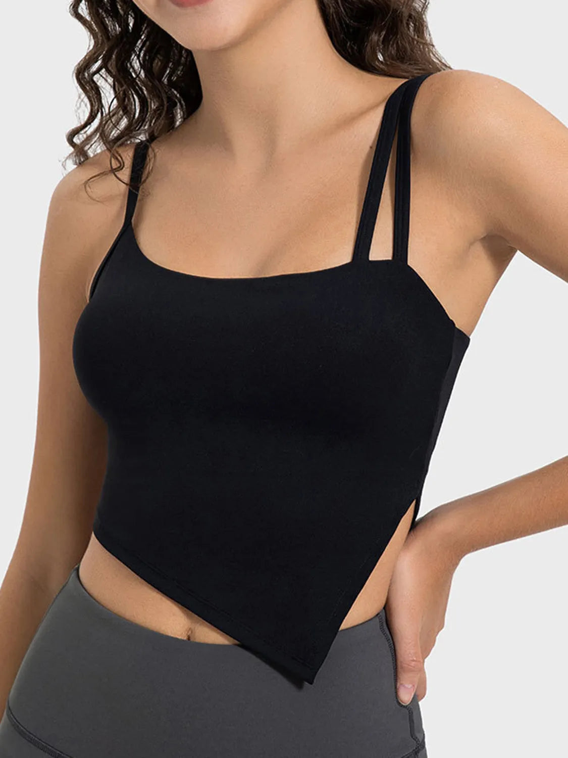 Millennia Slit Asymmetrical Neck Active Cami - Wellen Fashion