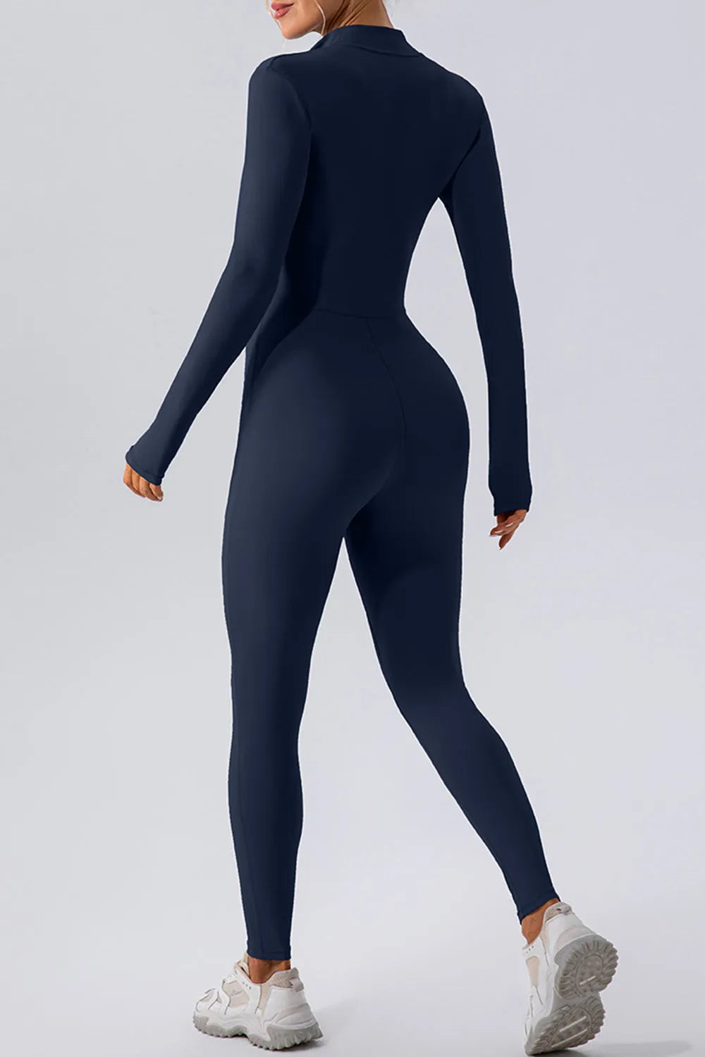 Half Zip Mock Neck Active Jumpsuit - Wellen Fashion