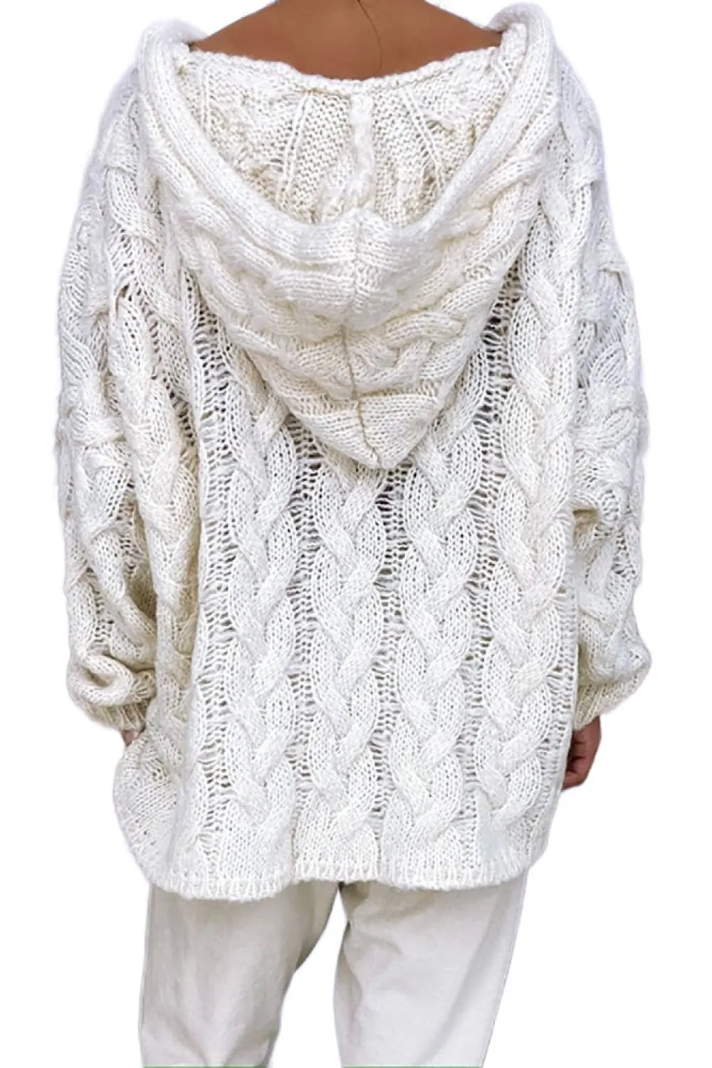 Cable-Knit Hooded Sweater - Wellen Fashion